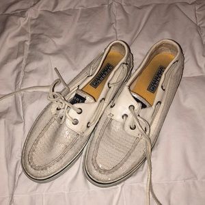 Sperry white glitter shoes